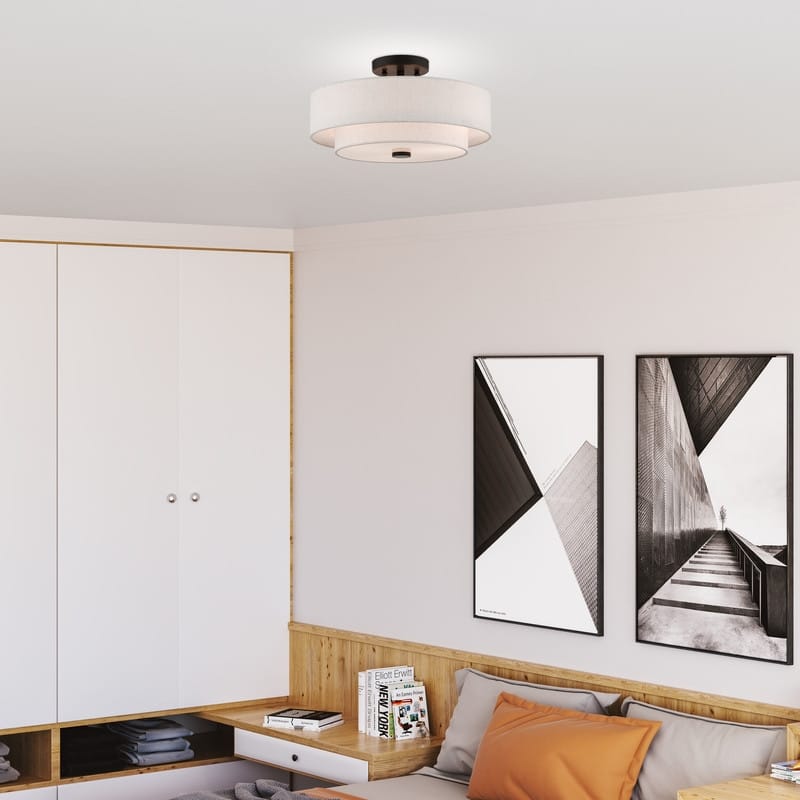 Livex Lighting 3-light Fabric Shade Flush Mount, 51084-92, 51084-91