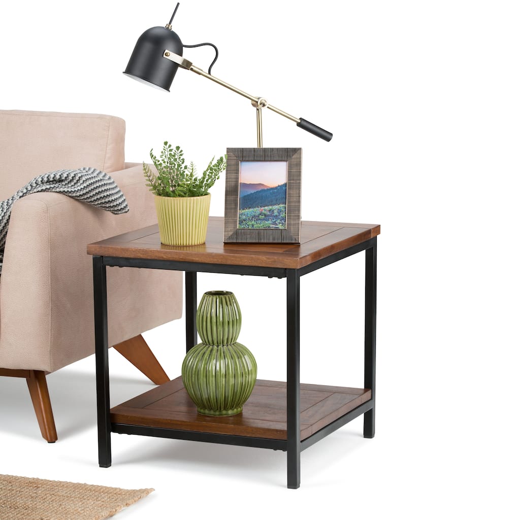 WYNDENHALL Rhonda SOLID MANGO WOOD & Metal 22" Wide Square Industrial End Side Table - 22 W x 22 D x 22 H