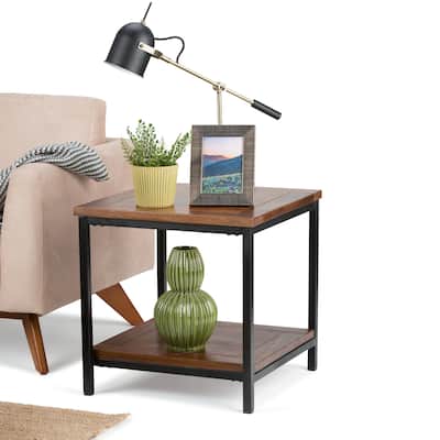 WYNDENHALL Rhonda SOLID MANGO WOOD and Metal 22 inch Wide Square Industrial End Side Table - 22 W x 22 D x 22 H