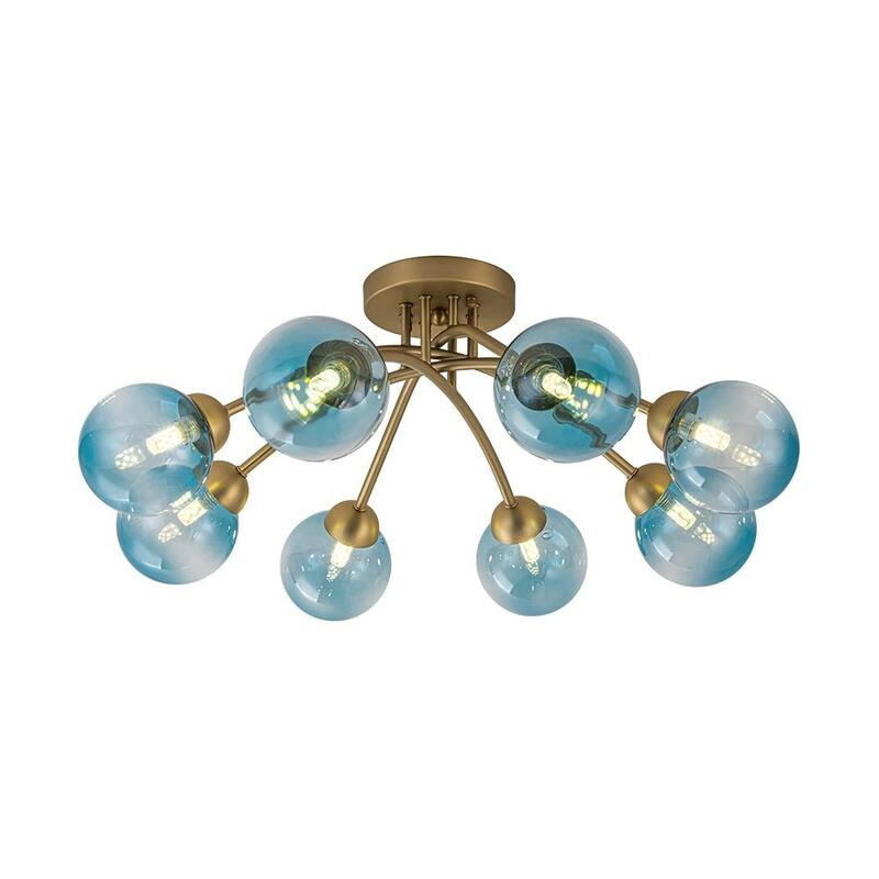 Mid-Century Blue Glass Globe Round Sputnik Ceiling Light 27in