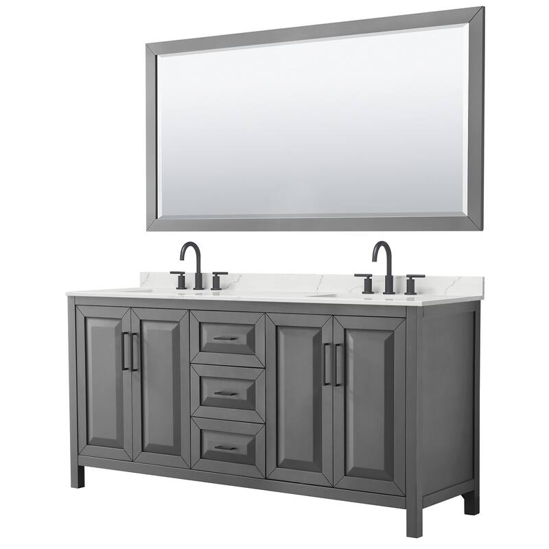 Wyndham Collection WCV252572D-QTZ-US3M70 Daria 72" Free Standing - Dark Gray / Giotto Quartz Top / Matte Black