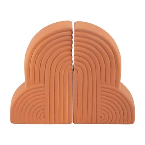 Sagebrook Home Ceramic Set Of 2 13X10" Arches Bookends, Terracotta , Novelty, 10"H, Ridged - 13.0" x 4.0" x 10.0"