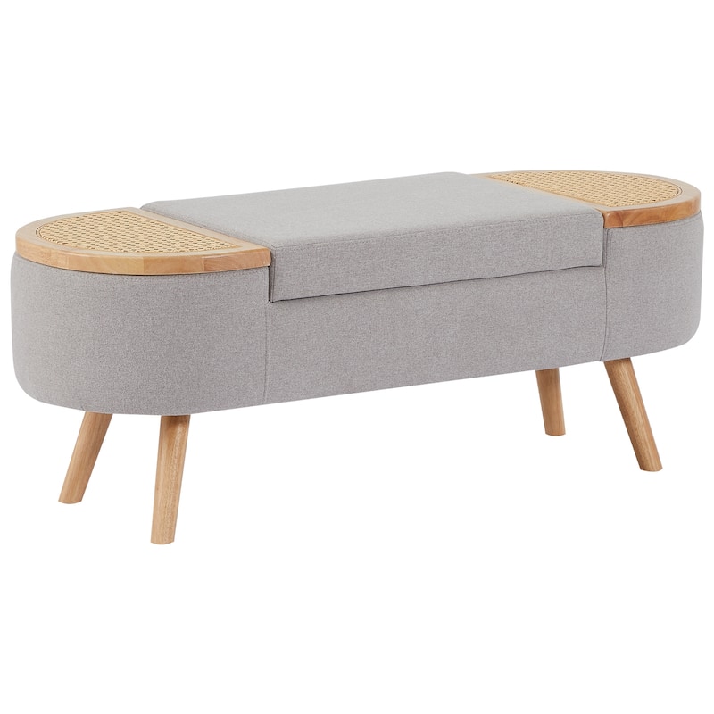 Ottoman Storage Bench with Rattan,Linen Seat