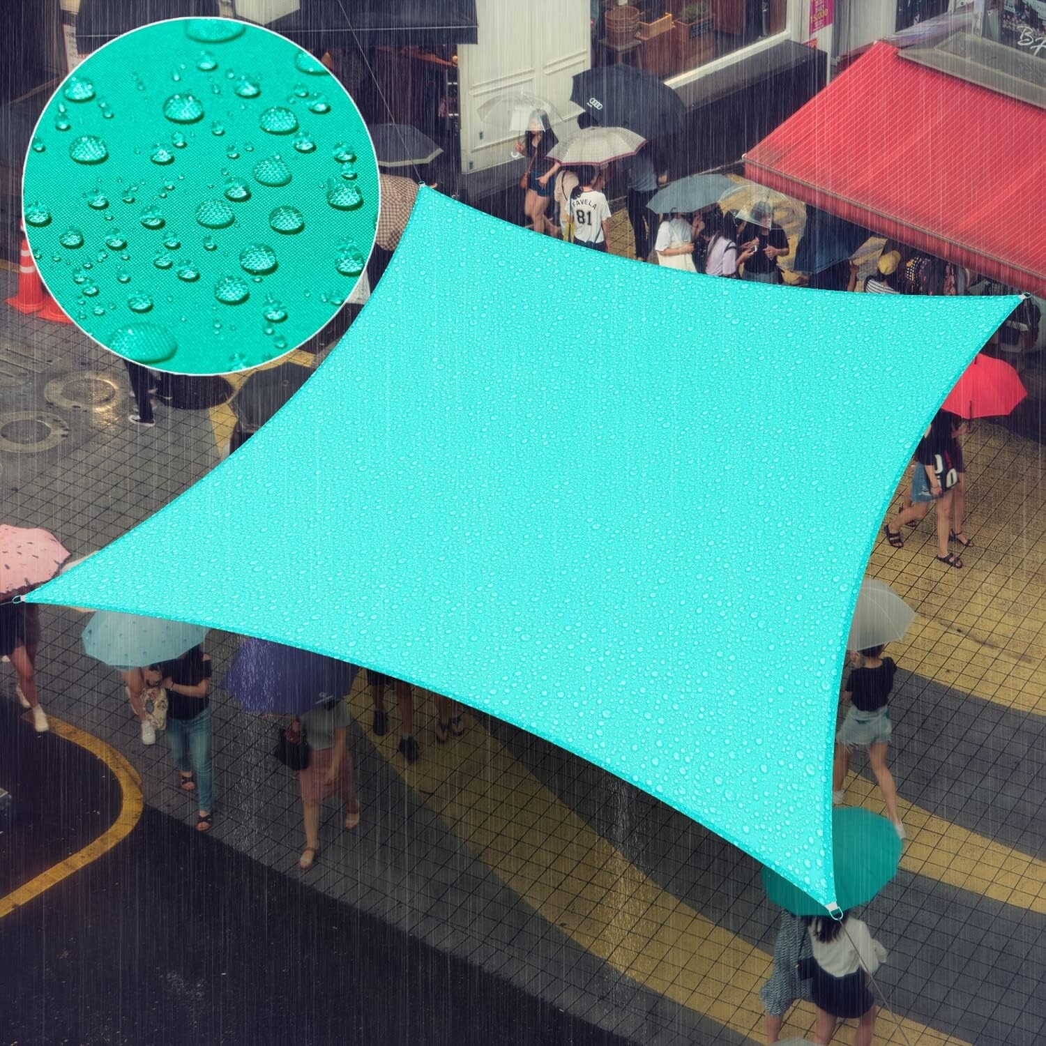 5' x 17' Custom Size Turquoise Rectangle Waterproof Sun Shade Sail, UPF50+, 98% UV Blockage, Patio Garden Canopy