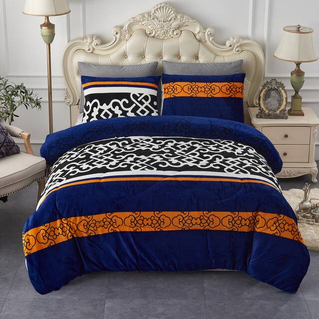 3-Piece Floral Printed Sherpa-Backing Reversible Comforter Set