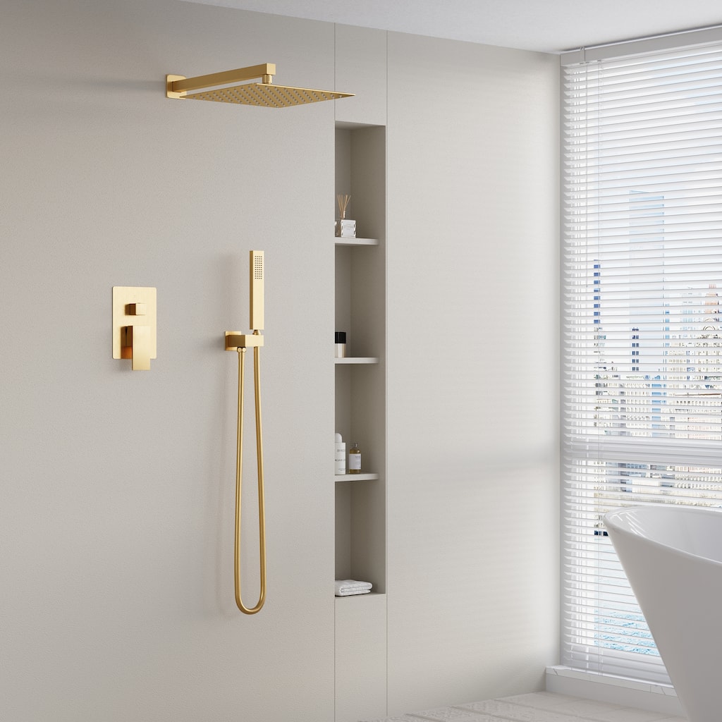 12 in. Shower System Shower Head With Hand shower And Pressure Balance Valve,Brushed Gold
