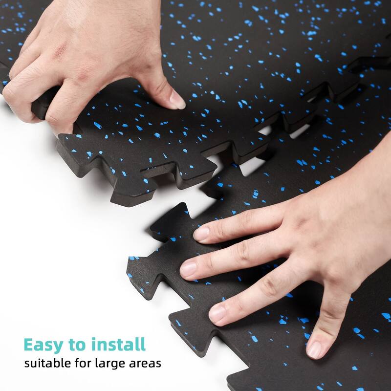 Black & Blue 24 in. x 24 in. x 0.5 in. Rubber&EVA Gym Flooring Tiles, Interlocking Anti-Fatigue Exercise Tile Mat