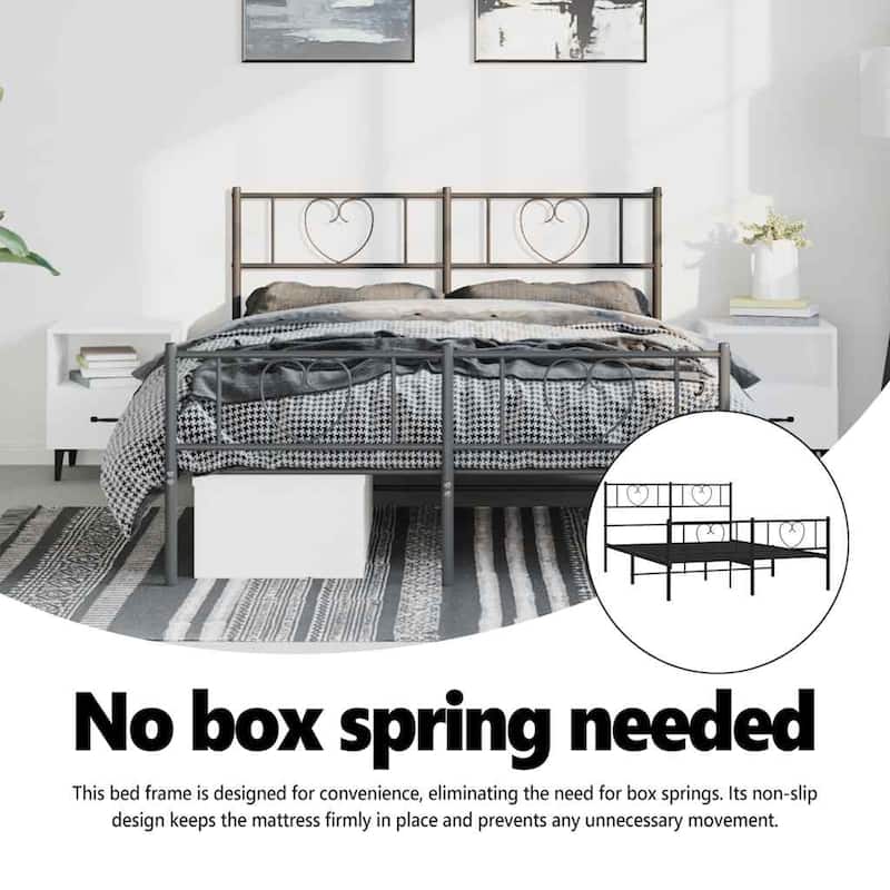 vidaXL Full Metal Bed Frame with Headboard, Black, No Mattress - 77.2" x 55.9" x 35.4"