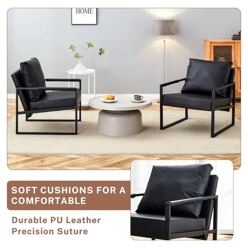 Sofa Side Chair Accent Chair with Metal Frame, Reading Chair Leather Chair Leisure Chair Black Dressing Chair