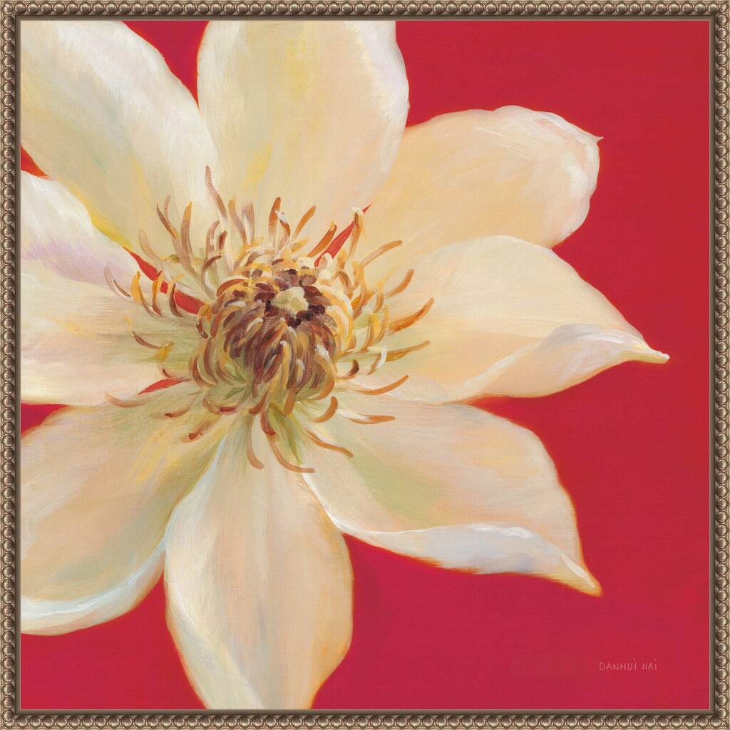 Contemporary Clematis by Danhui Nai Framed Canvas Wall Art Print - Sylvie Beaded Bronze