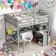 preview thumbnail 2 of 16, Full Size Loft Bed with Desk and 3-Tier Shelves and Attached Staircase
