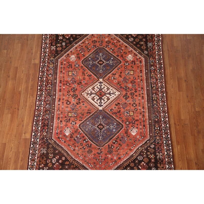 Tribal Qashqai Persian Vintage Area Rug Hand-Knotted Wool Carpet - 5'2"x 7'9"