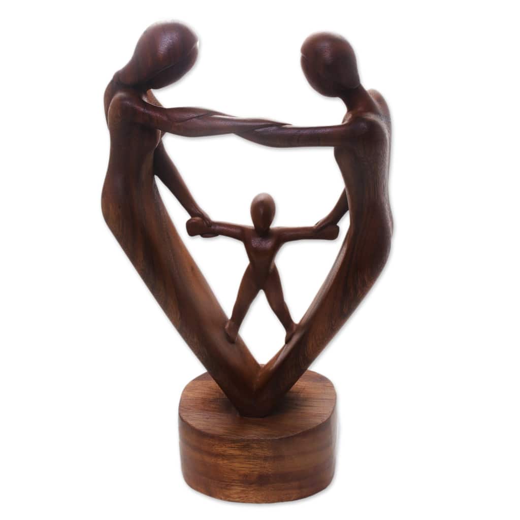 NOVICA Handmade Our Blessing Wood Sculpture - 13.5" H x 8" W x 4.5" D