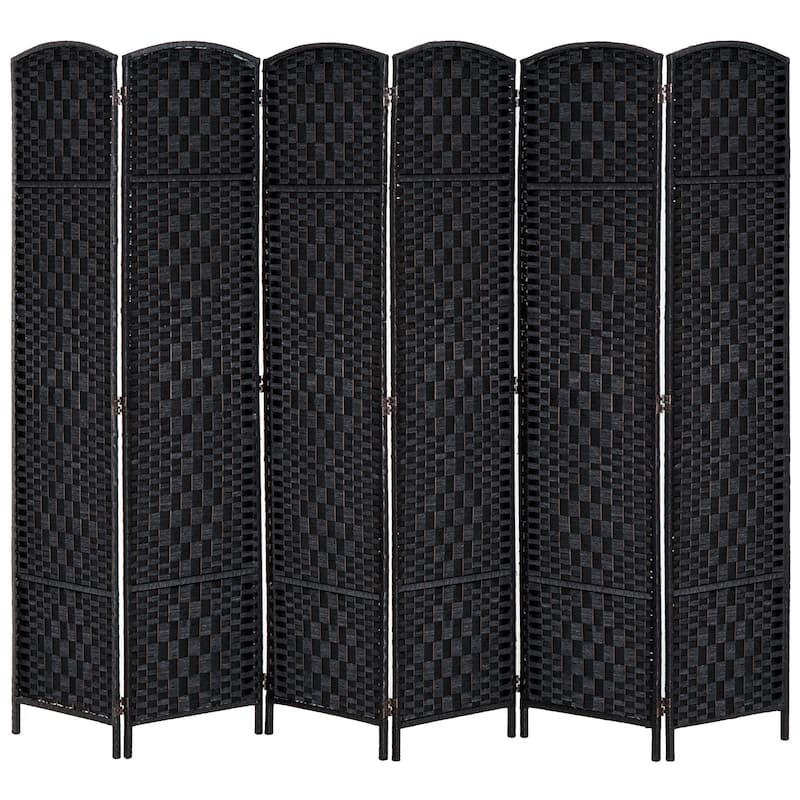6' Tall Wicker Weave 6 Panel Room Divider Privacy Screen - Black - Black