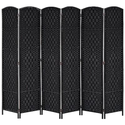 6' Tall Wicker Weave 6 Panel Room Divider Privacy Screen - Black