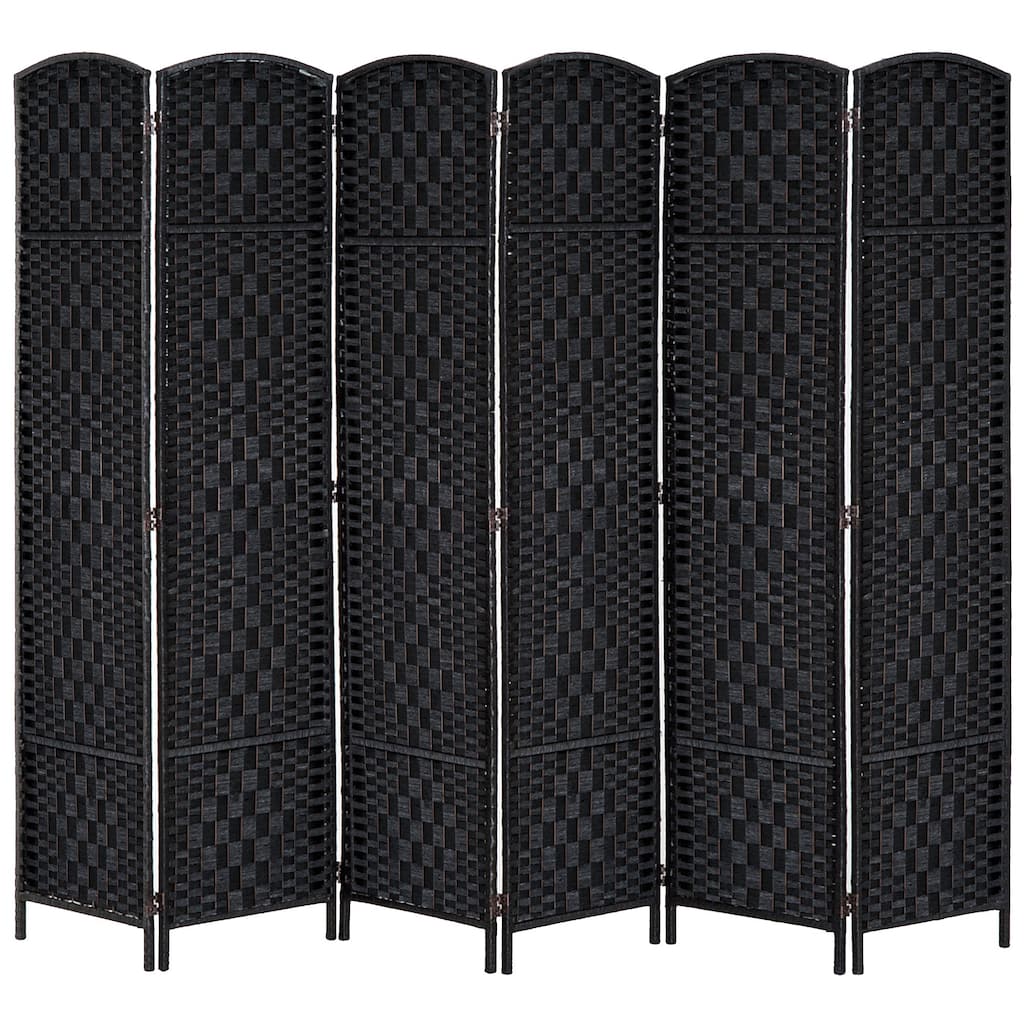 6' Tall Wicker Weave 6 Panel Room Divider Privacy Screen - Black