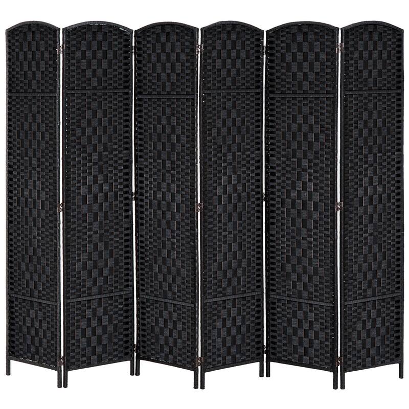 HomCom 6' Tall Wicker Weave Six Panel Room Divider Privacy Screen - Black Wood