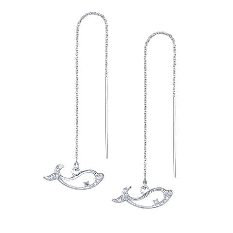 1/20 cttw Diamond Dangle Drop Earrings in Brass with Rhodium Plating Whale