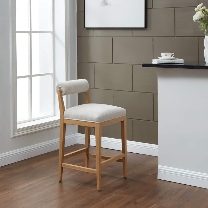 SAFAVIEH Couture Oaklie Rolled Back 26-inch Counter Stool - 17"W x 20"D x 35"H - Taupe/Natural