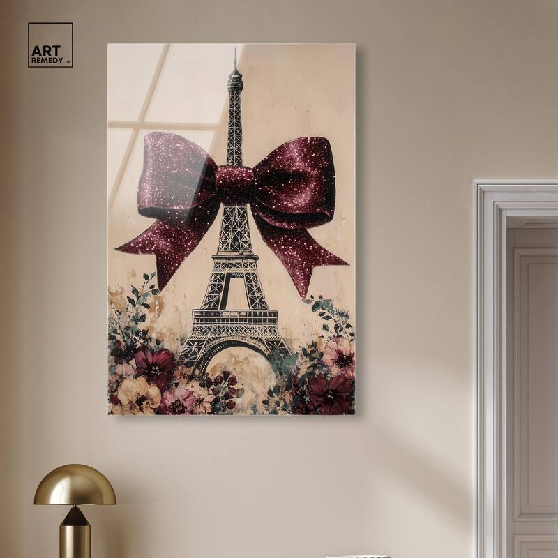 Sparkling Bow Eiffel Tower Acrylic by Art Remedy, Ready to Hang