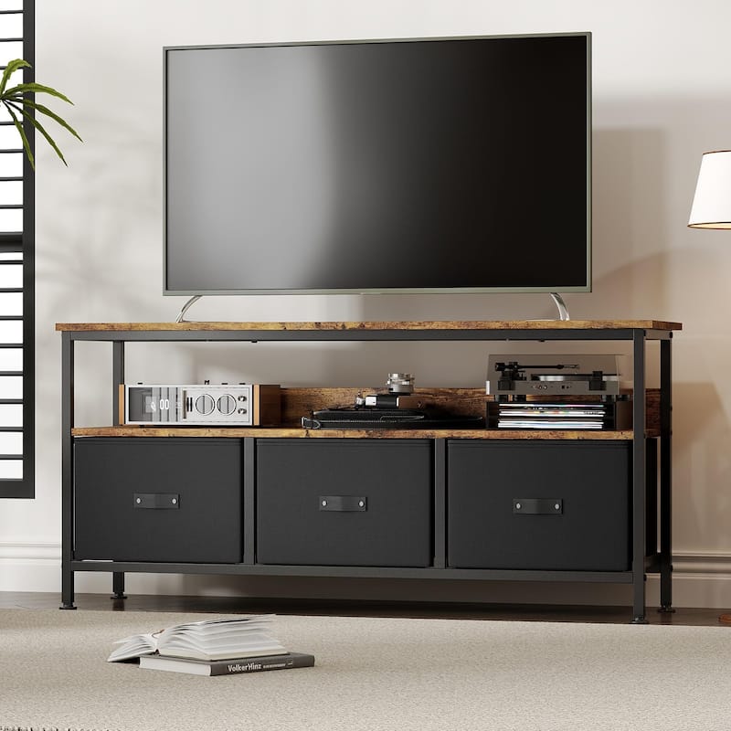 TV Stand Dresser for Bedroom with 3 Fabric Drawer Entertainment Center for 55 Inch Television