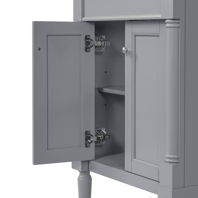 GDFStudio - Halston 2-Tier Modern Bathroom Storage Cabinet with Ceramic Sink and Large Storage Shelves - 24'W