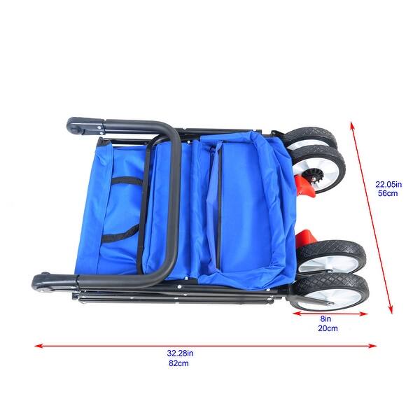 dimension image slide 0 of 2, Folding Wagon with Adjustable Handles and Drink Holder, Heavy-Duty Hand Cart for the Outdoors