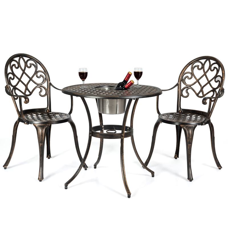 3 pcs Bistro Table Set Cast Aluminum Outdoor Patio Furniture Set - Bronze