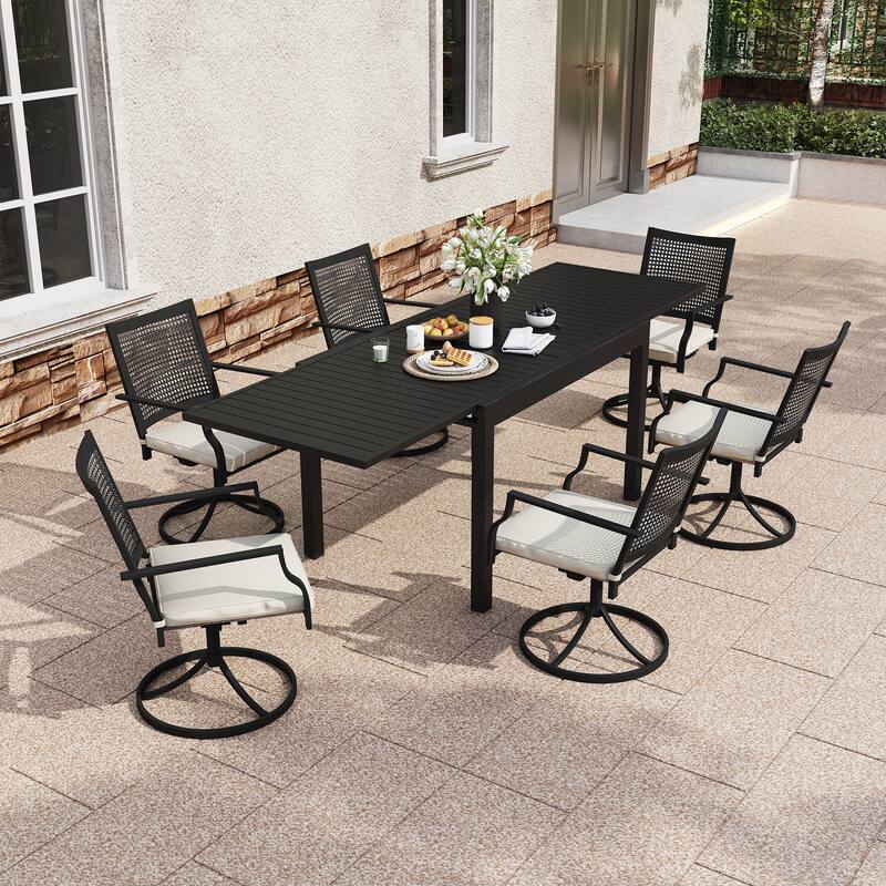 7 Pieces Outdoor Dining Set with 1 Extendable Dining Table