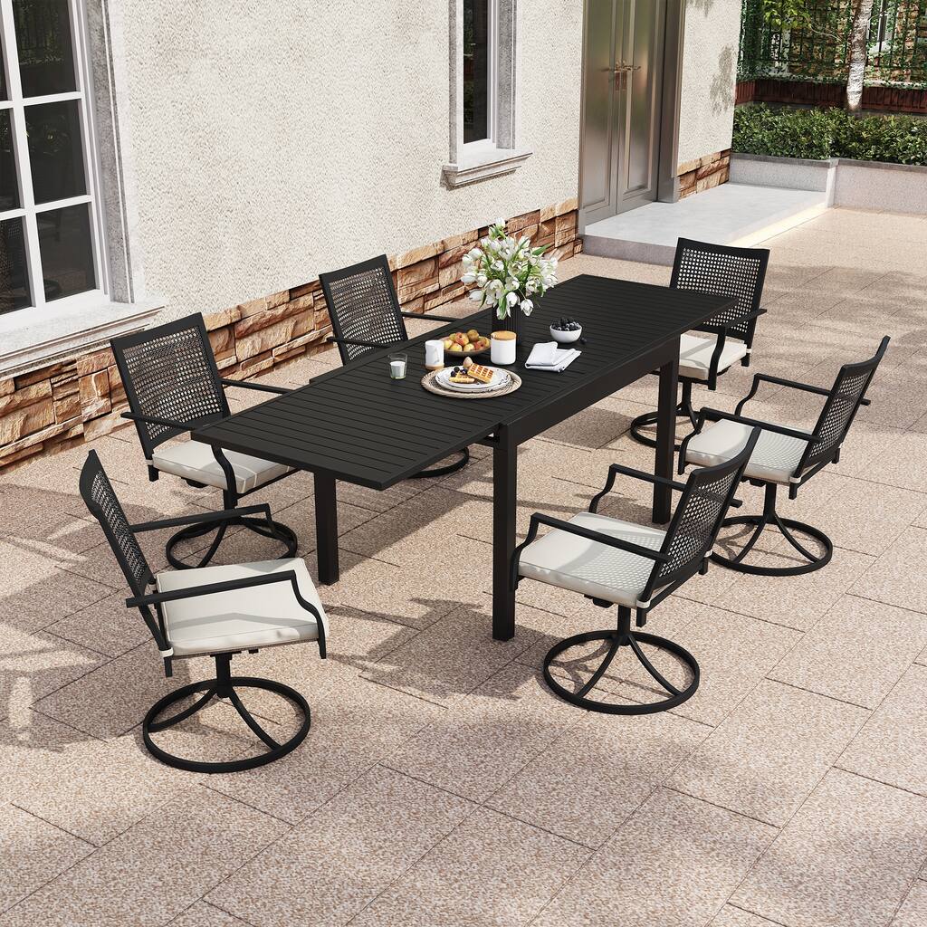 7 Pieces Outdoor Dining Set with 1 Extendable Dining Table
