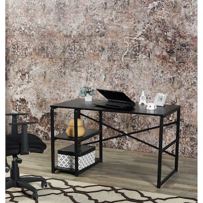 Metal Frame Computer Desk,47" Wooden Top 2 Shelves Writing and Computer Desk