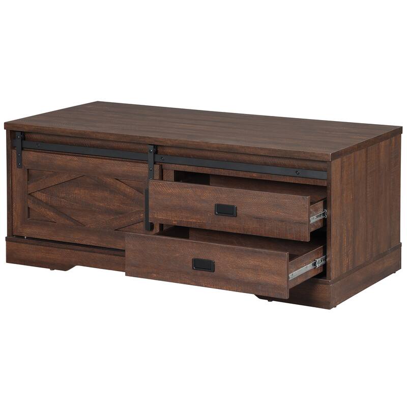 WAMPAT Rustic Coffee Table with Drawer and Storage