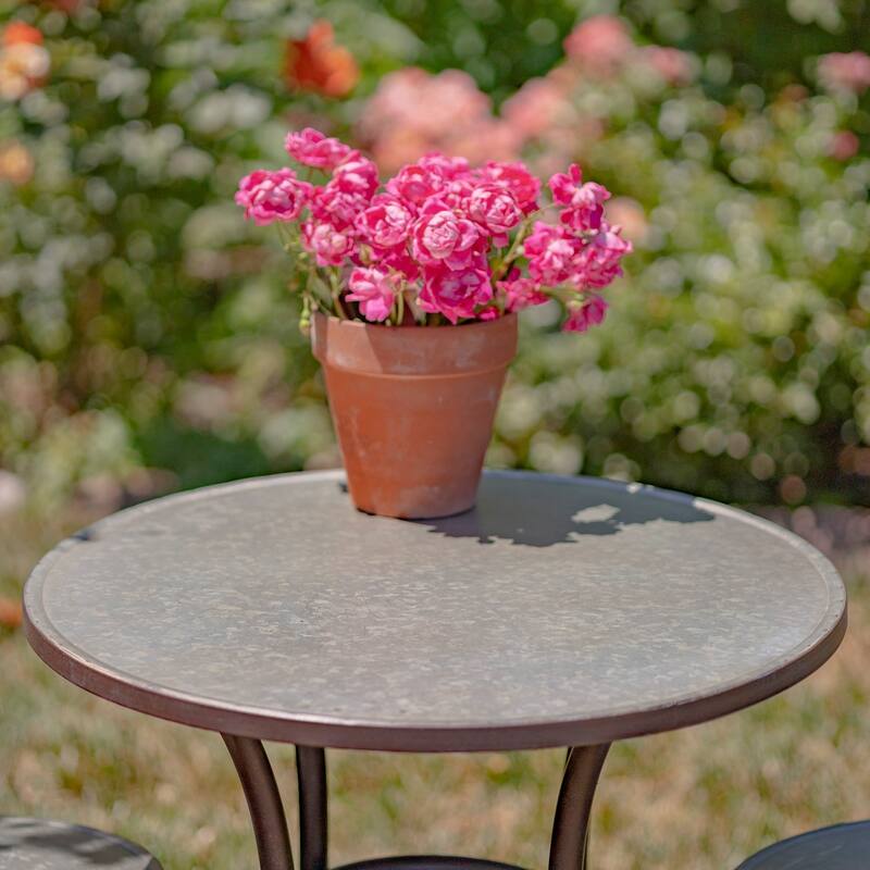 Three Piece Round Top Iron Bistro Set in Galvanized - 24.21"X24.21"X27.17"H
