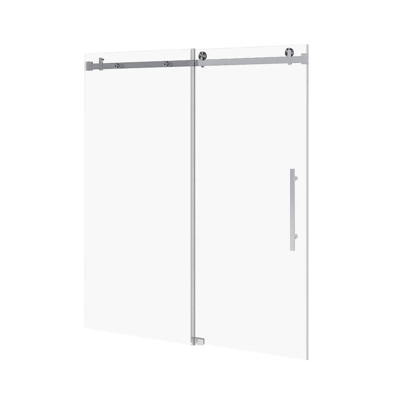 60 in. W x 76 in. H Frameless Single Sliding Shower Doors with Clear Tempered Glass - 60" x 76" in.