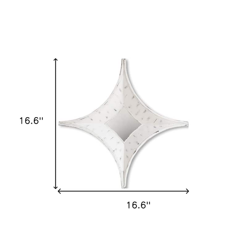 HomeRoots 17" White Distressed Solid Wood Novelty Star Framed Accent Mirror - 16.60 in. x 16.60 in. x 2.40 in.