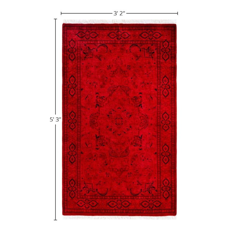 Overdyed One-of-a-Kind Hand-Knotted Area Rug - Red - 3' 2" x 5' 3"
