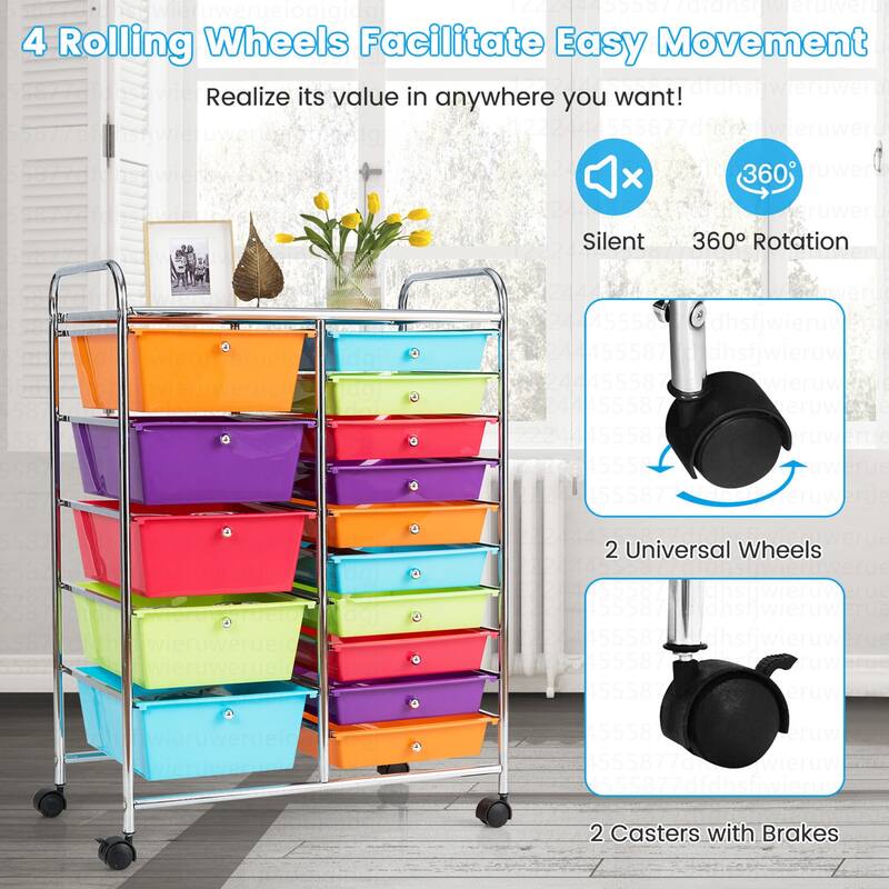 Costway 15 Drawer Rolling Storage Cart Tools Scrapbook Paper Office - See Details