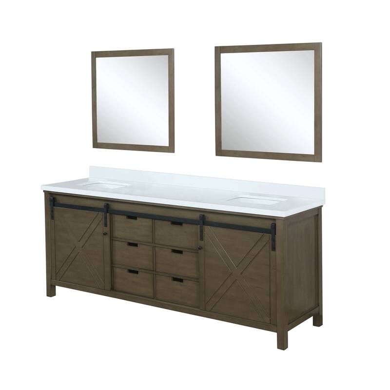 Marsyas 80 in W x 22 in D Brown Double Bath Vanity, Cultured Marble Countertop and 30 in Mirrors