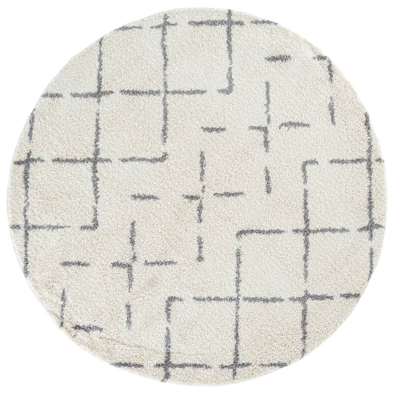 SAFAVIEH Arizona Shag Ghinwa 1.2-inch Thick Rug - 6'7" Round - Ivory/Grey