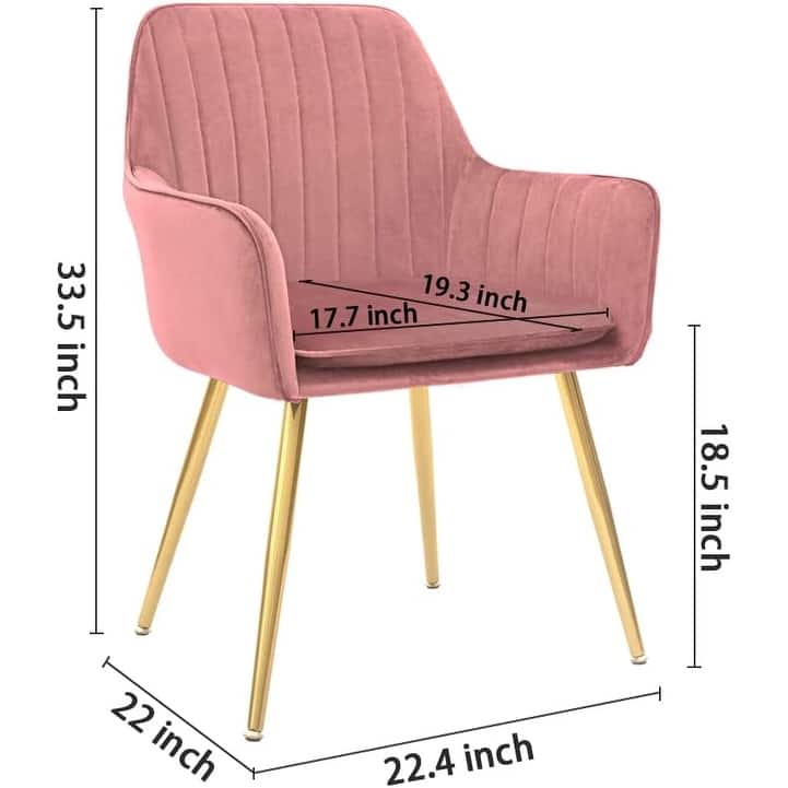 Velvet Modern Tufted Vanity Chairs with Gold Metal Legs, Upholstered Accent Armchair, Pink,Set of 2,