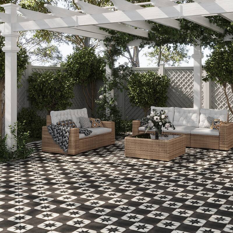 Faenza 8x8 White Black Porcelain Square Motif Wall and Floor Tile (6.46 sq ft/case) - 15 Pack