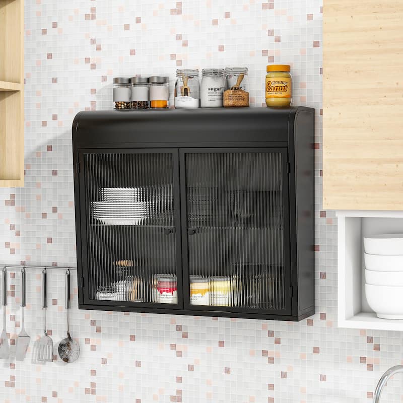2-Door Wall-Mounted Metal Storage Bathroom Cabinet - Black