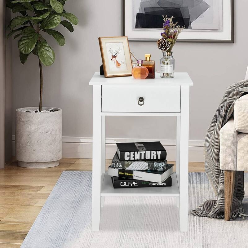 Modern Simplicity Nightstand with Drawer - White