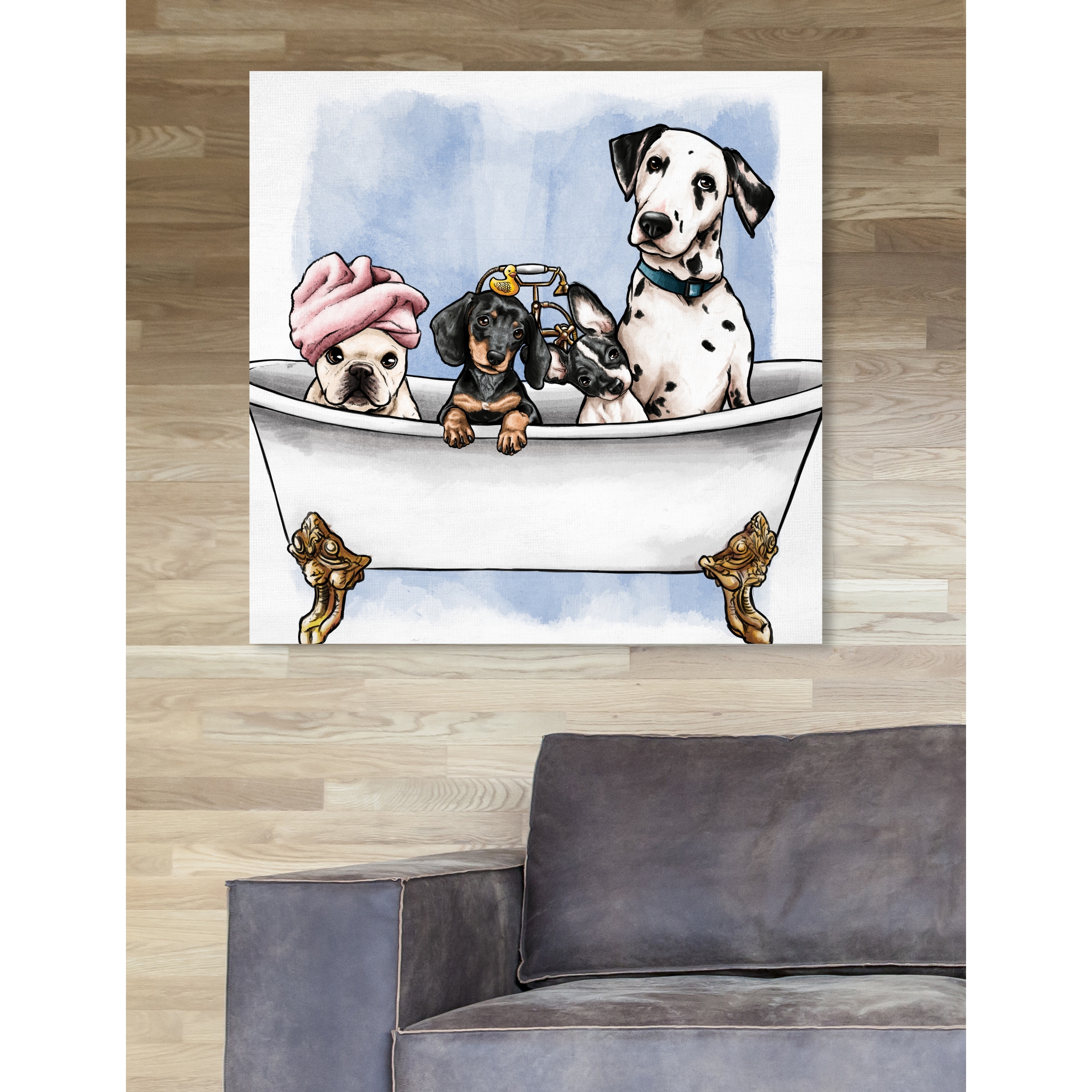 Oliver Gal Pets In The Tub The Dogs and Puppies Wall Art Decor Collection Modern Premium Canvas Art Print