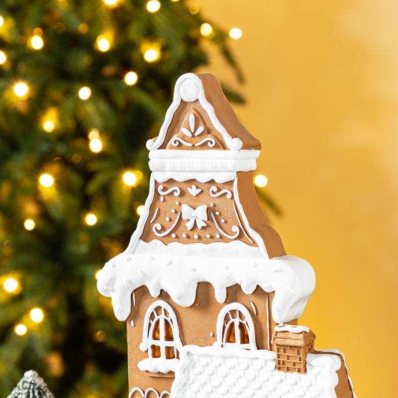 Glitzhome 17.75"H Christmas Lighted Resin Gingerbread House Table Decor