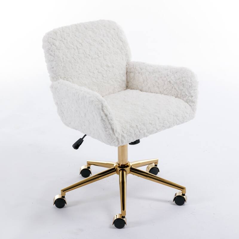 GDF Studio - Modern Upholstered Swivel Home Office Chair with Golden Metal Base and Artificial Rabbit Hair Comfort