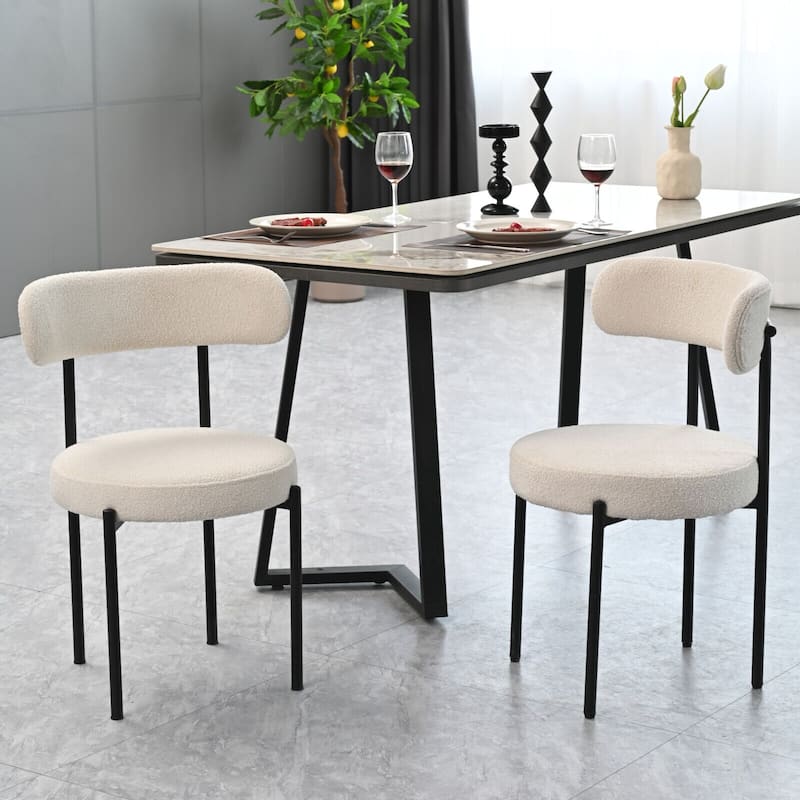 Boucle Dining Chairs Set of 2,Mid-Century Modern Curved Backrest Chair,Round Upholstered Kitchen Chairs