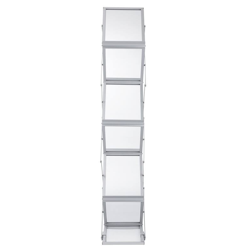 Silver Aluminum Foldable and Portable Lightweight Magazine Rack with 6 Pockets and Carrying Bag - 10.2" x 14.2 "x 59.8"
