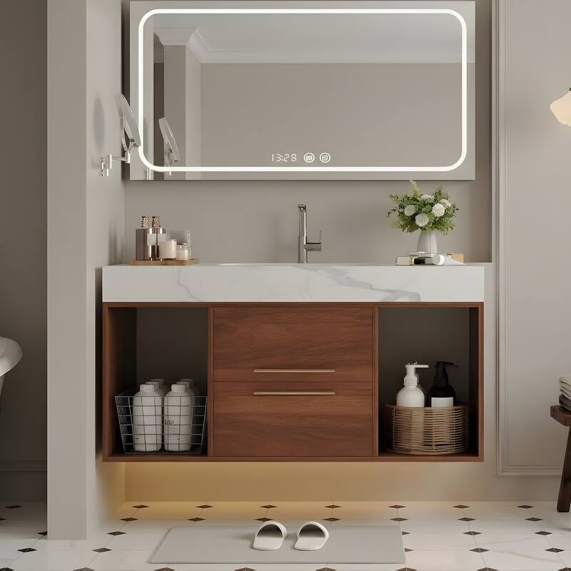 39.4" Ceramic Sink Bathroom Vanity, Floating Bathroom Vanity