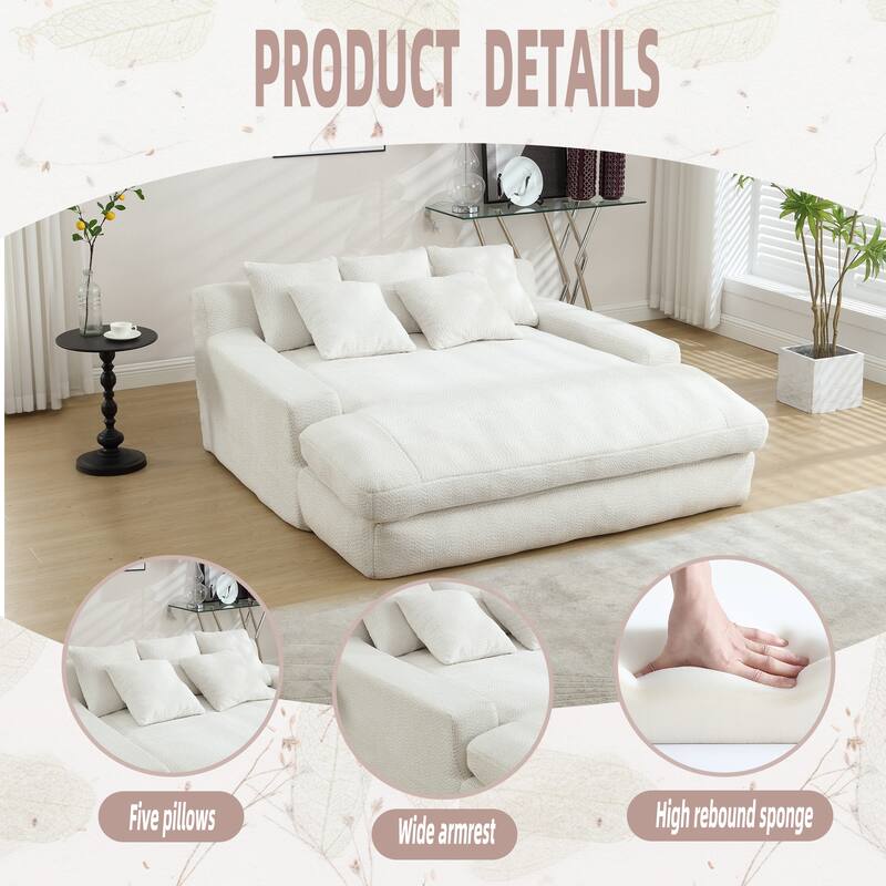 Roomfitters Chenille 2-Seater Deep Seat Sofa with 5 Pillows, Comfy Lazy Couch for Living Room or Club Lounge